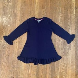 Isaac Mizrahi Navy Blue Ruffle Sleeve/Hem Lightweight Sweater, Size XXS